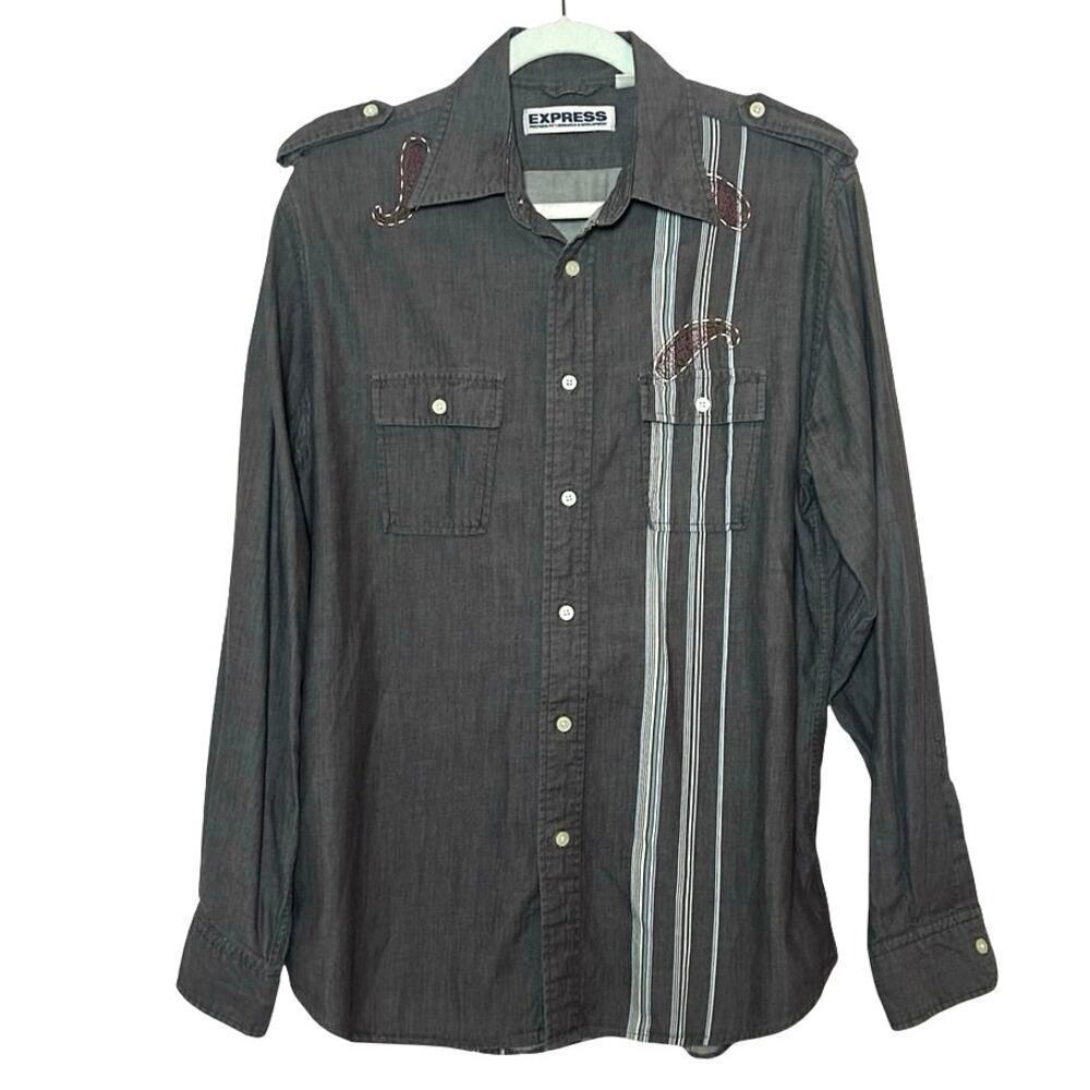 Express Men’s Precision Fit Button Down Paisley Shirt Brown Size Large